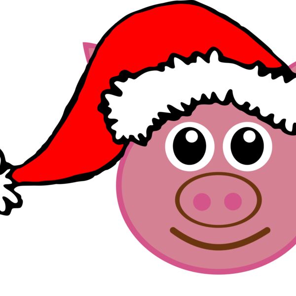 Pig 01 Face Cartoon Pink with Santa hat Thumbnail