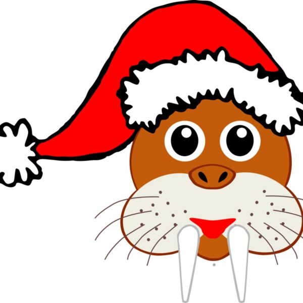Walrus 001 Head Cartoon Brown with Santa hat Thumbnail